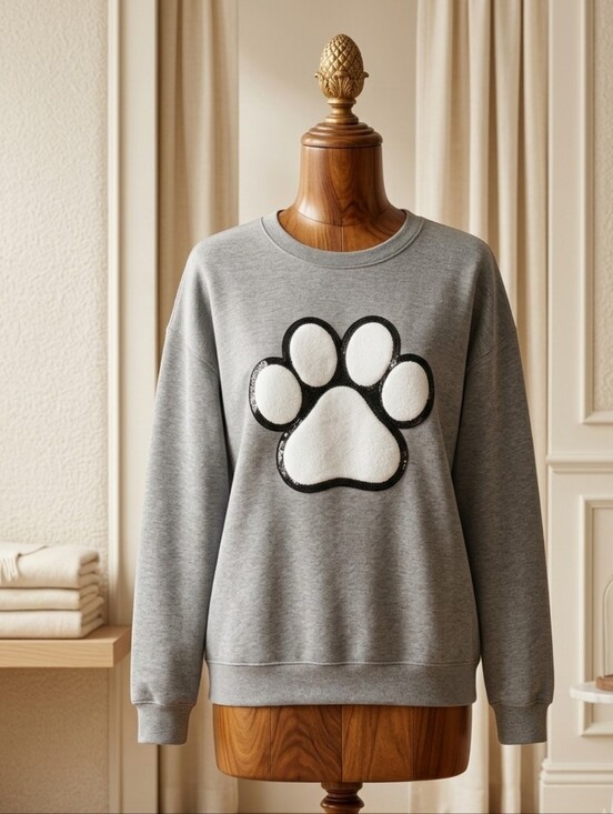 Athletic Works Tops - Athletic Gray Sequin Paw Print Sweatshirt Size XL